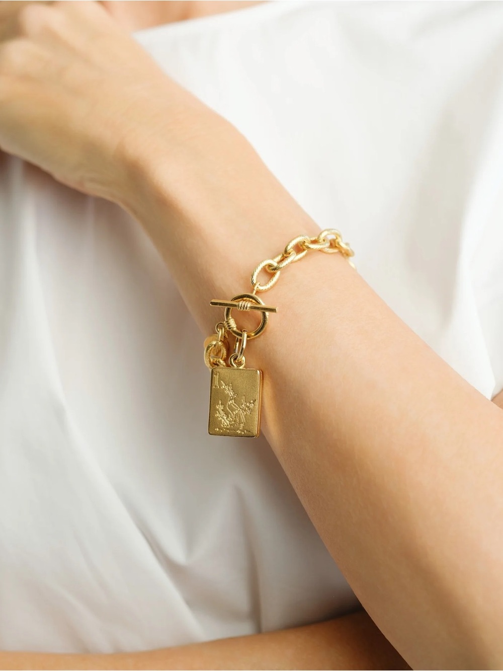 Susan Shaw Gold-Tone Link Charm Toggle Bracelet - Picture 2 of 3